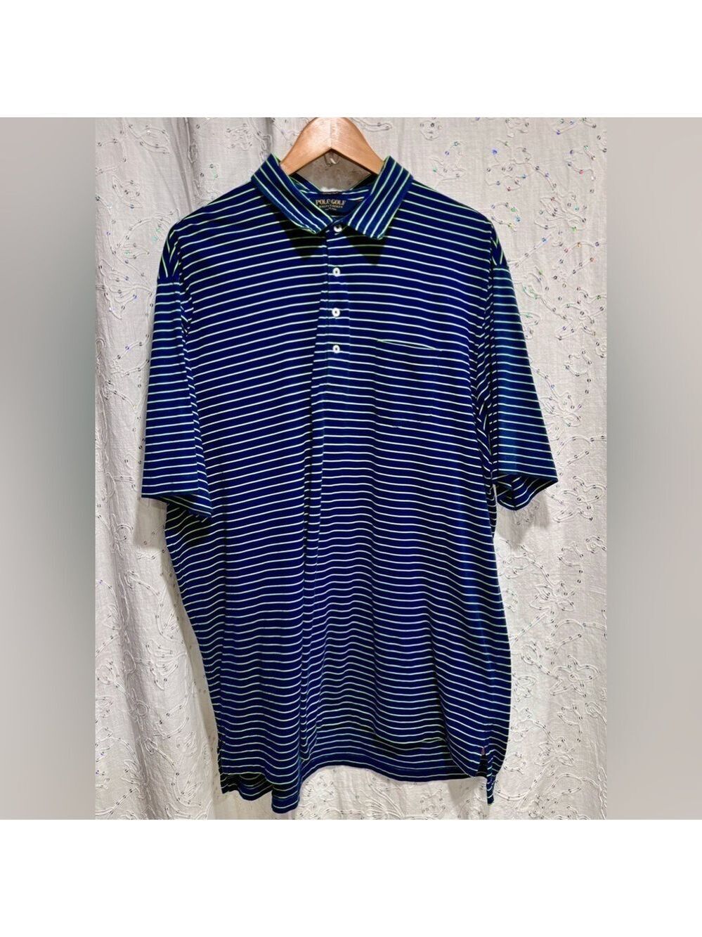 Ralph Lauren Polo Golf Vintage Lisle Blue with Green Stripes Like New Size XXL